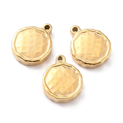 Ion Plating(IP) 316 Surgical Stainless Steel Charms, Manual Polishing, Textured, Flat Round