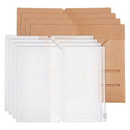 4шт. прямоугольные держатели для карт из крафт-бумаги, Сменные вкладыши для папки в блокноте путешественника, с 4шт. пластиковым пакетом для хранения из ПВХ