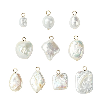 10 шт. 10 стили подвески из натурального барочного жемчуга кеши, с медными петлями, золотые, цветочный белый