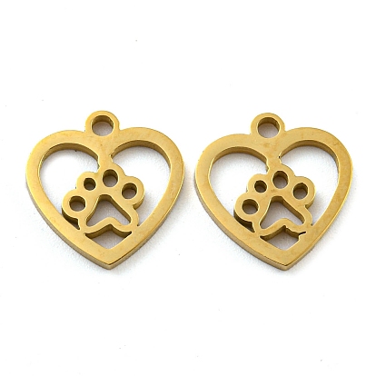 Revestimiento iónico (ip) 316 amuletos quirúrgicos de acero inoxidable, Corte con laser, dijes de corazón con huellas de patas