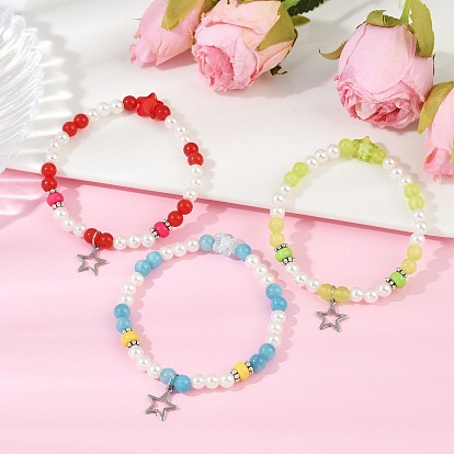 Окрашенный круглый натуральный малайзийский нефрит с абс пластиковыми бусинами из жемчуга эластичные браслеты для женщин, 304 из нержавеющей стали звезды шарм браслеты