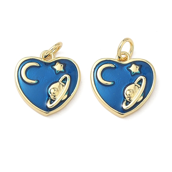 Латунь эмаль прелести, с целью перехода в кольце, сердце с планетой и луной, реальный 18 k позолоченный