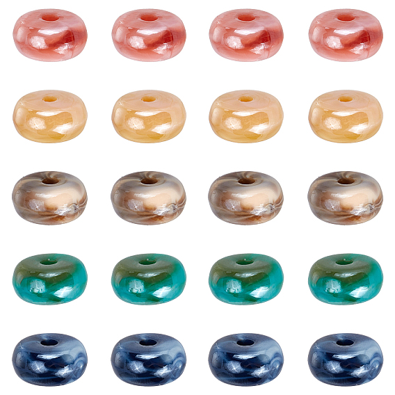 100Pcs 5 Colors Acrylic Beads, Imitation Gemstone Style, Two Tone, Pearlized, Rondelle