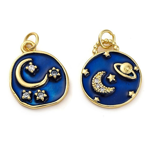 Латунные микро проложить кубического циркония подвески, без кадмия и без свинца, с эмалью, реальный 18 k позолоченный, плоские круглые прелести