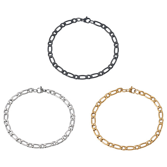 3Pcs 3 Colors 304 Stainless Steel Mother-Son Chain Bracelets