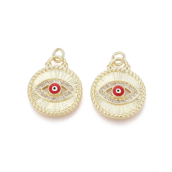 Латунные микро проложить кубического циркония подвески, плоский круглый с оберегами от сглаза, с эмалью, реальный 18 k позолоченный