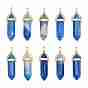 10Pcs Natural Banded Agate Pointed Pendants, with Random Alloy Pendant Hexagon Bead Cap Bails, Golden, Bullet, Dyed & Heated