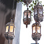 Lantern Shape Iron Hanging Candlestick with Glass Candleholde, Home Moroccan Candlestick