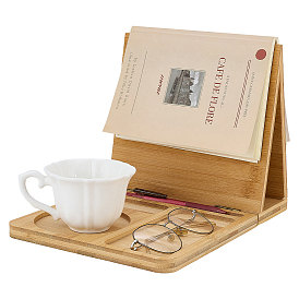 Atril de bambú con taza, gafas, soporte para bolígrafo y teléfono, Rectángulo