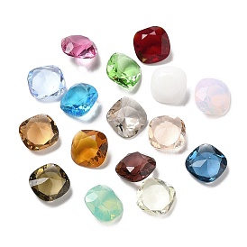 Pointed Back Glass Rhinestone Cabochons, Faceted, Square