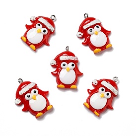 Opaque Resin Pendants, with Platinum Tone Iron Loops, Christmas Theme, Penguin