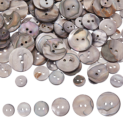 120 pièces 6 styles boutons en nacre naturelle teinte, 2-trou, plat rond
