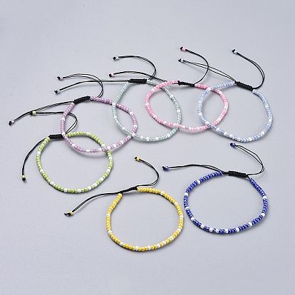 Регулируемые нейлоновые нити плетеные браслеты из бисера, со стеклянными бисеринами, непрозрачных цветов lustered, Цейлон круглых, круглые