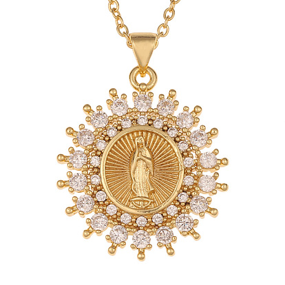 Copper Inlaid Zirconia Virgin Mary Pendant Necklace for Women's Religious Jewelry