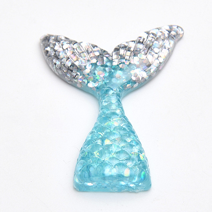 Resin Cabochons, with Glitter Powder, Mermaid Tail Shaped