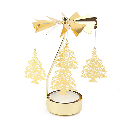 Iron & Aluminum Rotating Candlestick Holder, Christmas Pillar Candle Centerpiece, Perfect Home Party Decoration, Golden