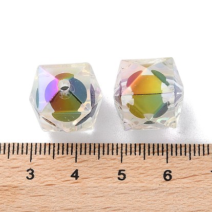 UV Plating Rainbow Iridescent Acrylic Beads, Bead in Bead, Faceted