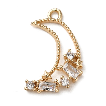 Brass Micro Pave Cubic Zirconia Pendants, Moon Charm