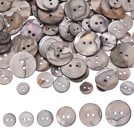 120Pcs 6 Styles Dyed Natural Shell Buttons, 2-Hole, Flat Round