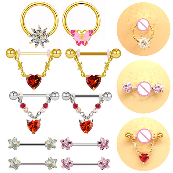 316l Кольца для сосков из нержавеющей стали со стразами, булавки для пирсинга сосков