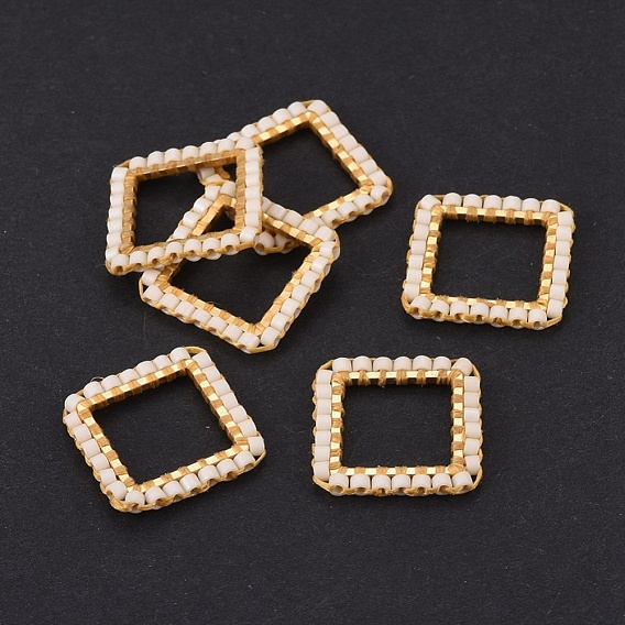MIYUKI & TOHO Handmade Japanese Seed Beads, with 304 Stainless Steel Link Rings, Loom Pattern, Square