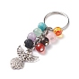 Mixed Gemstone Beads Keychain, with Resin Imitation Amber Beads and Tibetan Style Alloy Angel Pendants, Iron Split Key Rings
