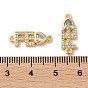 Rack Plating Brass Pave Clear Cubic Zirconia Connector Charms, Long-Lasting Plated, Lead Free & Cadmium Free, Letter FE Heart Links