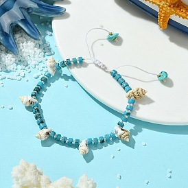 Браслеты с подвесками из натурального магнезита и синтетической бирюзы, регулируемые браслеты из нейлоновой оплетки из бусин, с стеклянные бусы