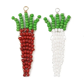 Glass Seed Beaded Pendants, Carrot & Radish Charms, with Eco-Friendly Copper Wire