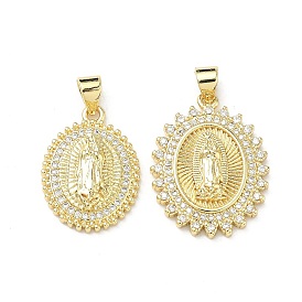 Латунные микропаве прозрачные подвески с фианитом, овал с подвесками Девы Марии
