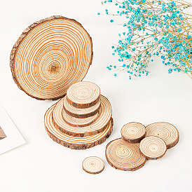 Flat Round Natural Pine Wooden Slices, with Bark, for Wood Craft