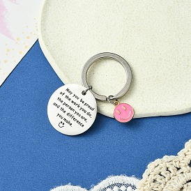 201 брелок для ключей с эмалью из нержавеющей стали и сплавов, литыми кольцами, плоско-круглые