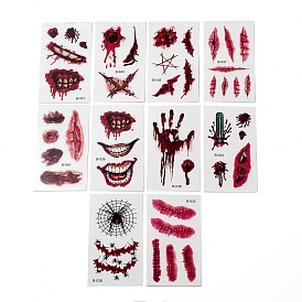 10Pcs 10 Style Halloween Horror Realistic Bloody Wound Stitch Scar Removable Temporary Water Proof Tattoos Paper Stickers, Rectangle