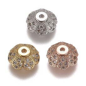 Multi-Petal Brass Micro Pave Clear Cubic Zirconia Bead Caps, Flower