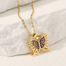 Women's Fashion Jewelry Copper Micro-inlaid Colorful Zircon Butterfly Pendant Sweet and Lovely Necklace Versatile Accessories Trendy