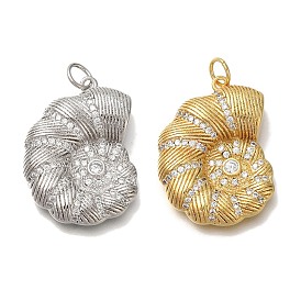 Rack Plating Brass Micro Pave Cubic Zirconia Pendants, Cadmium Free & Lead Free, Long-Lasting Plated, Shell Shape