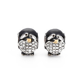 Crémaillère émail alliage placage perles européennes, avec strass cristal, Perles avec un grand trou   , sans cadmium et sans nickel et sans plomb, pingouin, platine
