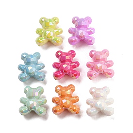 UV Plating Opaque Acrylic Faceted Beads, AB Color Plated, Iridescent Bear