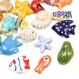 Handmade Porcelain Beads, Bright Glazed Porcelain, Ocean Theme, Mixed Shapes