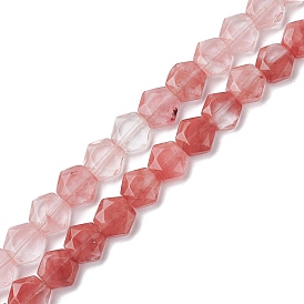 Cherry Quartz Glass Beads Strands, Faceted Hexagonal Cut, Hexagon