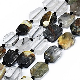 Naturel noir quartz rutile brins de perles, rectangle