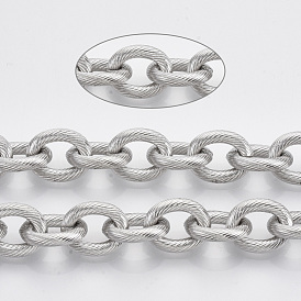 304 Stainless Steel Cable Chains, Textured, Unwelded, with Spool, Oval