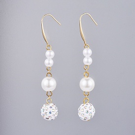 Pendientes de diamantes de imitación de arcilla polimérica pavimentada, 316 con ganchos quirúrgicos para pendientes de acero inoxidable y perlas de imitación acrílicas, rondo