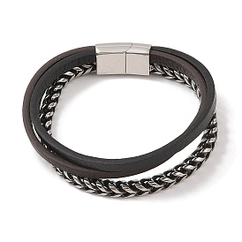 Braided Microfiber Leather Multi-strand Bracelets, 304 Stainless Steel Bracelets for Men