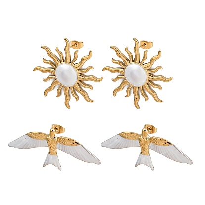 304 из нержавеющей стали серьги, с эмалью, золотые