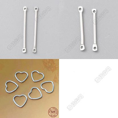 16pc 3 Styles 925 Sterling Silver Bar Connector Charms, Stick Links with Heart Linking Rings