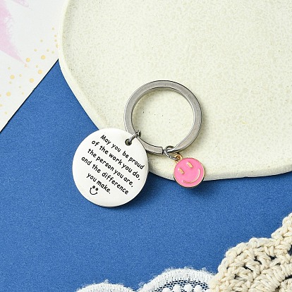 201 брелок для ключей с эмалью из нержавеющей стали и сплавов, литыми кольцами, плоско-круглые