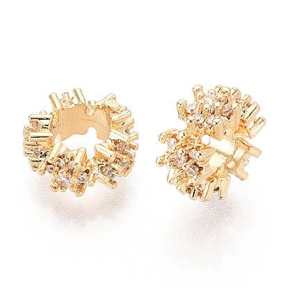 Латунь микропаве прозрачный кубический цирконий европейский бисер, бусины с большим отверстием, без кадмия, без никеля и без свинца, плоско-круглые