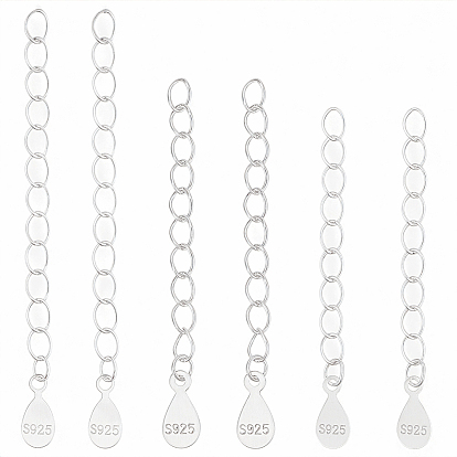6 piezas 3 estilos 925 cadenas extensoras retorcidas de plata de ley, con encantos de lágrima, con 925 sello, 1 Paño de tela para pulir plata