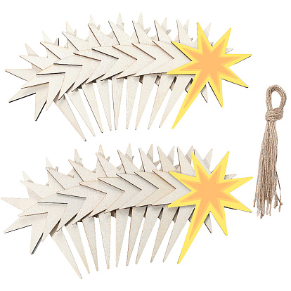 40шт. незаконченных деревянных подвесок в форме звезд для художественной росписи, пирография, домашнего декора, с джутовым шнуром 40шт.